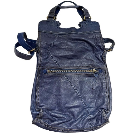 Lucky Brand Leather Abbey Road Crossbody Foldover Convertible Messenger Ink Blue - Picture 2 of 11